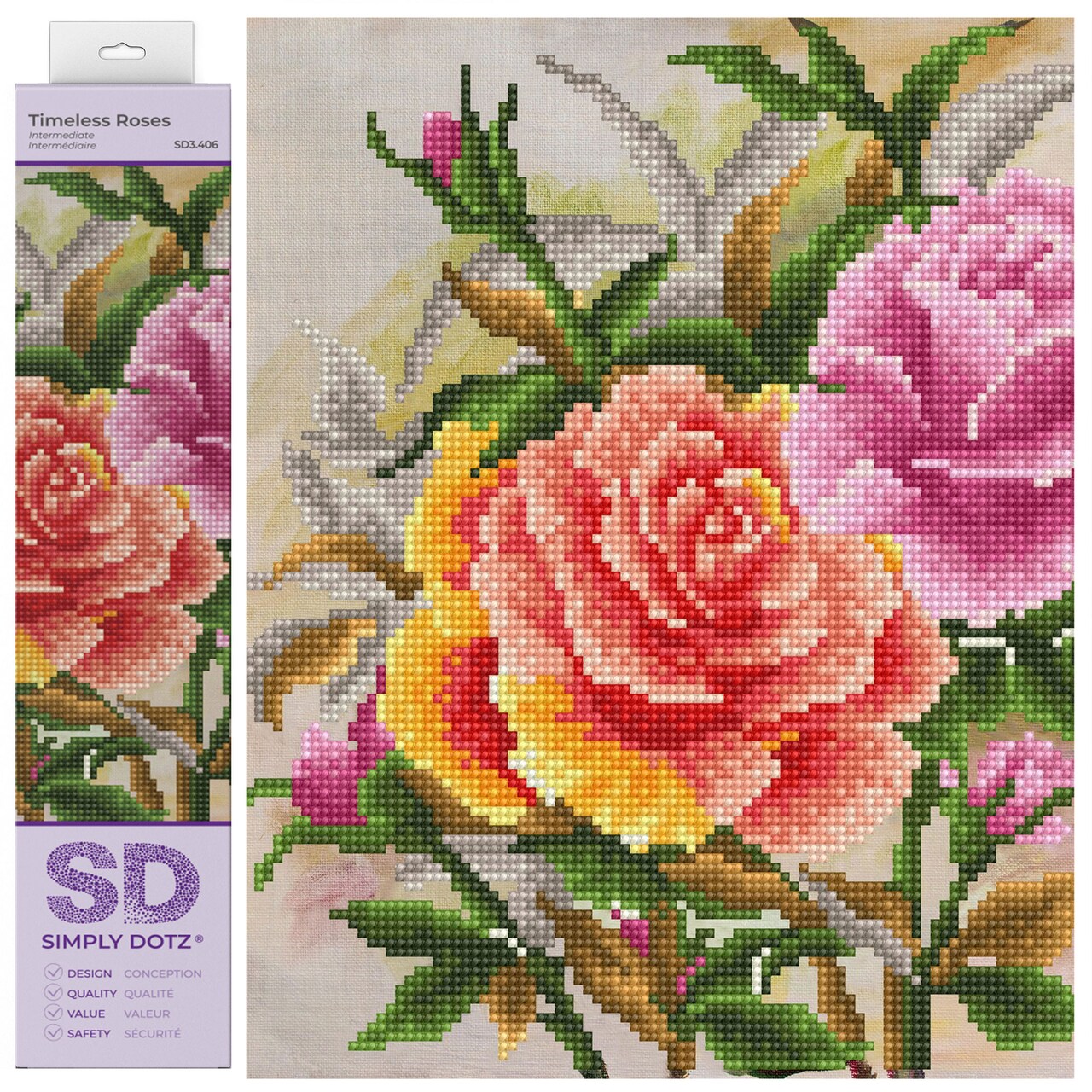 Diamond Dotz Timeless Roses Diamond Painting Kits for Adults - Diamond Art Kits a Relaxing Creative Craft Kit with Dotz Gems 12.6x12.6